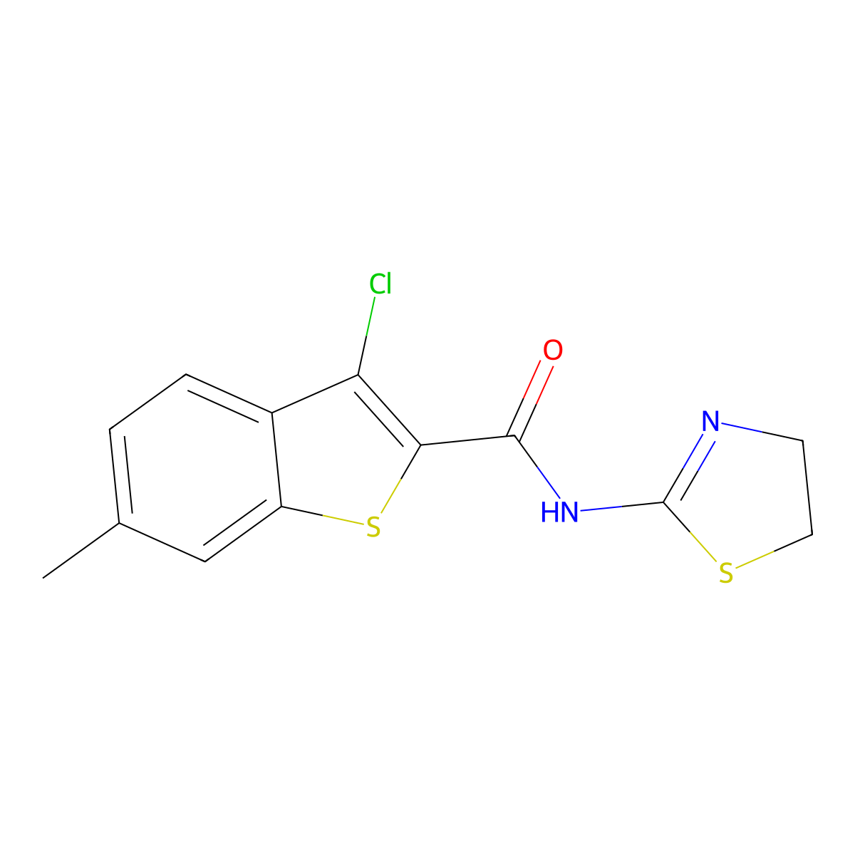 3-chloro-N-(4,5-dihydro-1,3-thiazol-2-yl)-6-methyl-1-benzothiophene-2-carboxamide molecular structure, CAS 560080-17-3