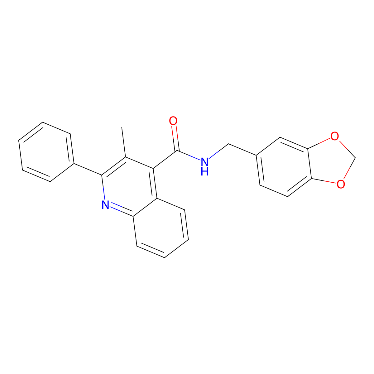 N-(1,3-benzodioxol-5-ylmethyl)-3-methyl-2-phenylquinoline-4-carboxamide molecular structure, CAS 560090-58-6