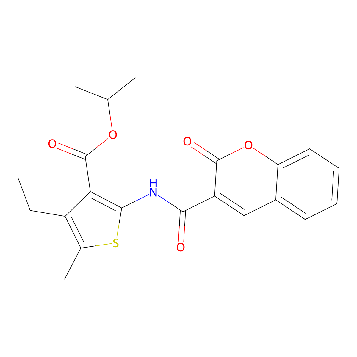 Propan-2-yl 4-ethyl-5-methyl-2-[(2-oxochromene-3-carbonyl)amino]thiophene-3-carboxylate molecular structure, CAS 560093-19-8