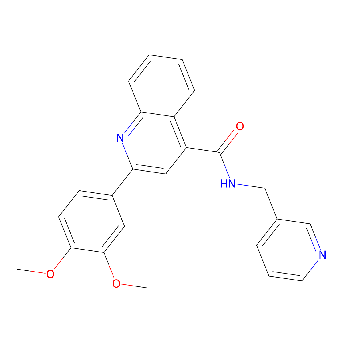 2-(3,4-dimethoxyphenyl)-N-(pyridin-3-ylmethyl)quinoline-4-carboxamide molecular structure, CAS 560097-37-2