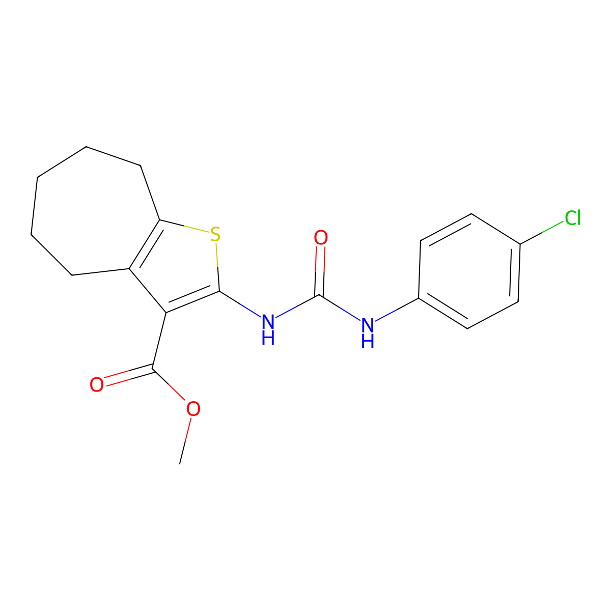 methyl 2-{[(4-chloroanilino)carbonyl]amino}-5,6,7,8-tetrahydro-4H-cyclohepta[b]thiophene-3-carboxylate molecular structure, CAS 560098-71-7