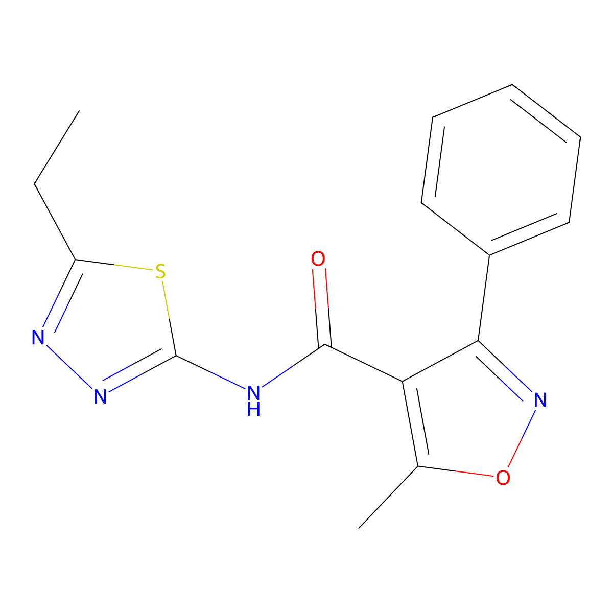 N-(5-ethyl-1,3,4-thiadiazol-2-yl)-5-methyl-3-phenyl-1,2-oxazole-4-carboxamide molecular structure, CAS 560099-75-4