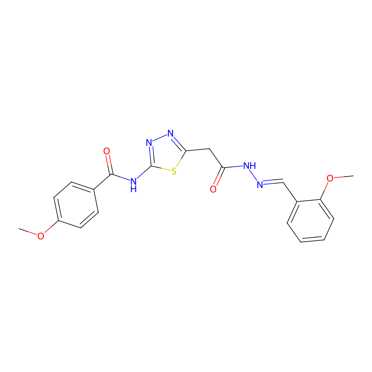 4-methoxy-N-[5-[2-[2-[(2-methoxyphenyl)methylidene]hydrazinyl]-2-oxoethyl]-1,3,4-thiadiazol-2-yl]benzamide molecular structure, CAS 5601-24-1