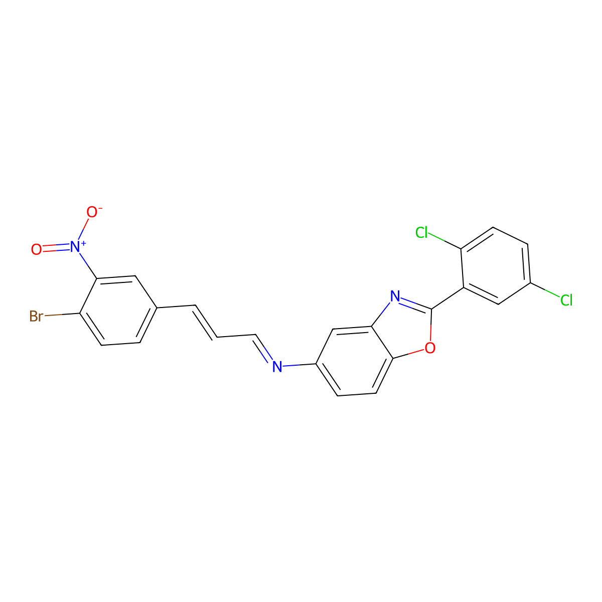 3-(4-bromo-3-nitrophenyl)-N-[2-(2,5-dichlorophenyl)-1,3-benzoxazol-5-yl]prop-2-en-1-imine molecular structure, CAS 5601-85-4