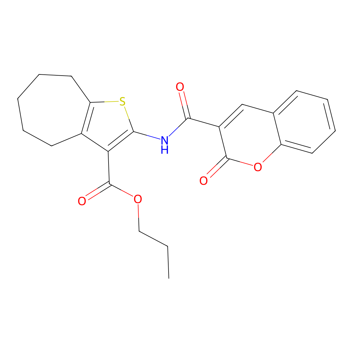 propyl 2-{[(2-oxo-2H-chromen-3-yl)carbonyl]amino}-5,6,7,8-tetrahydro-4H-cyclohepta[b]thiophene-3-carboxylate molecular structure, CAS 560101-00-0
