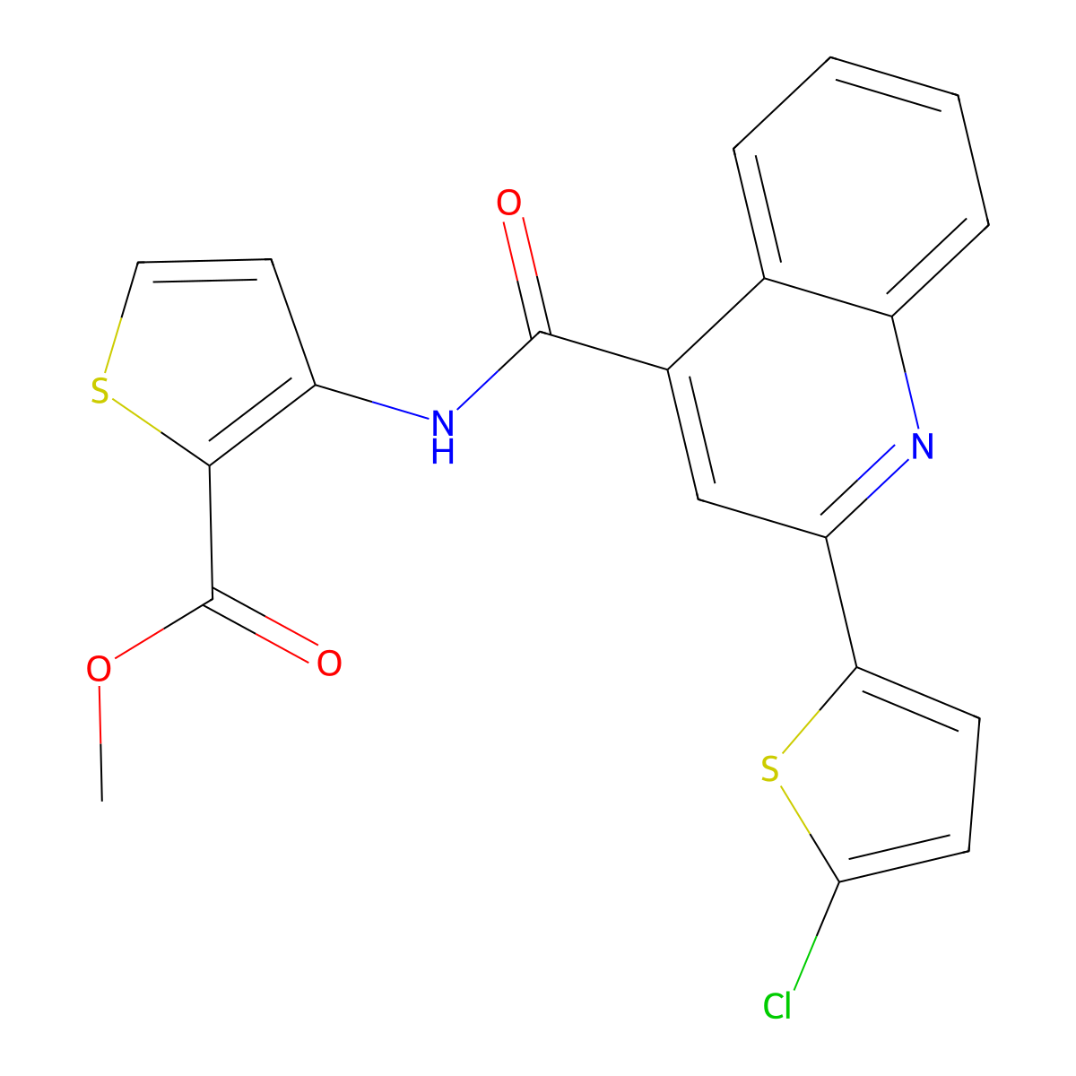 Methyl 3-[[2-(5-chlorothiophen-2-yl)quinoline-4-carbonyl]amino]thiophene-2-carboxylate molecular structure, CAS 560101-19-1