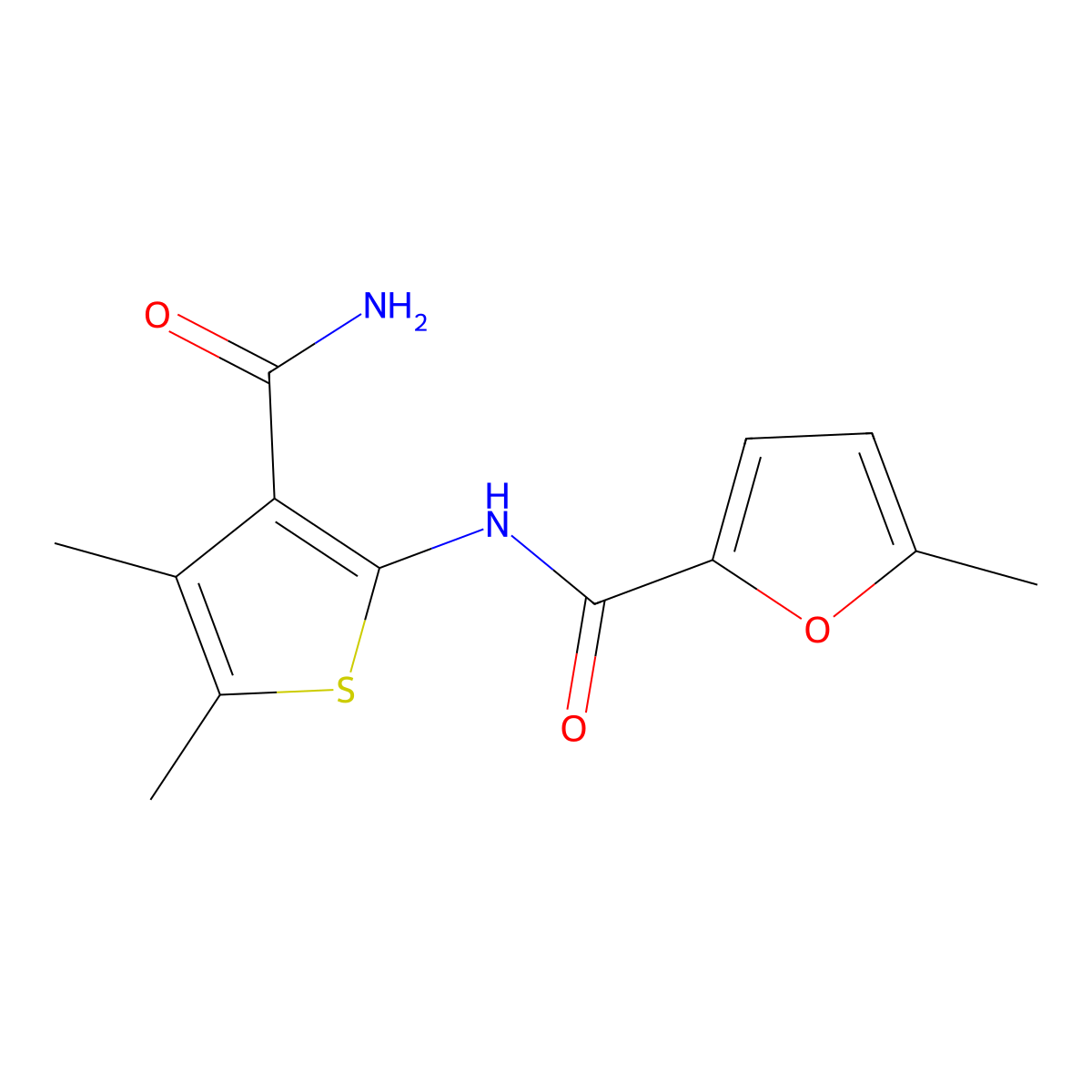 N-(3-carbamoyl-4,5-dimethylthiophen-2-yl)-5-methylfuran-2-carboxamide molecular structure, CAS 560103-47-1