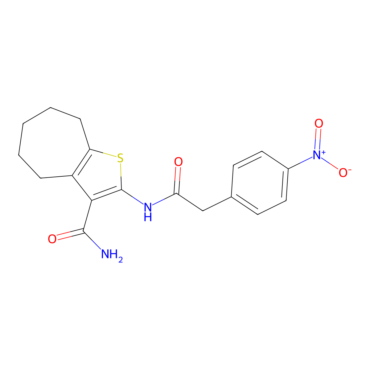 2-[[2-(4-nitrophenyl)acetyl]amino]-5,6,7,8-tetrahydro-4H-cyclohepta[b]thiophene-3-carboxamide molecular structure, CAS 560103-56-2