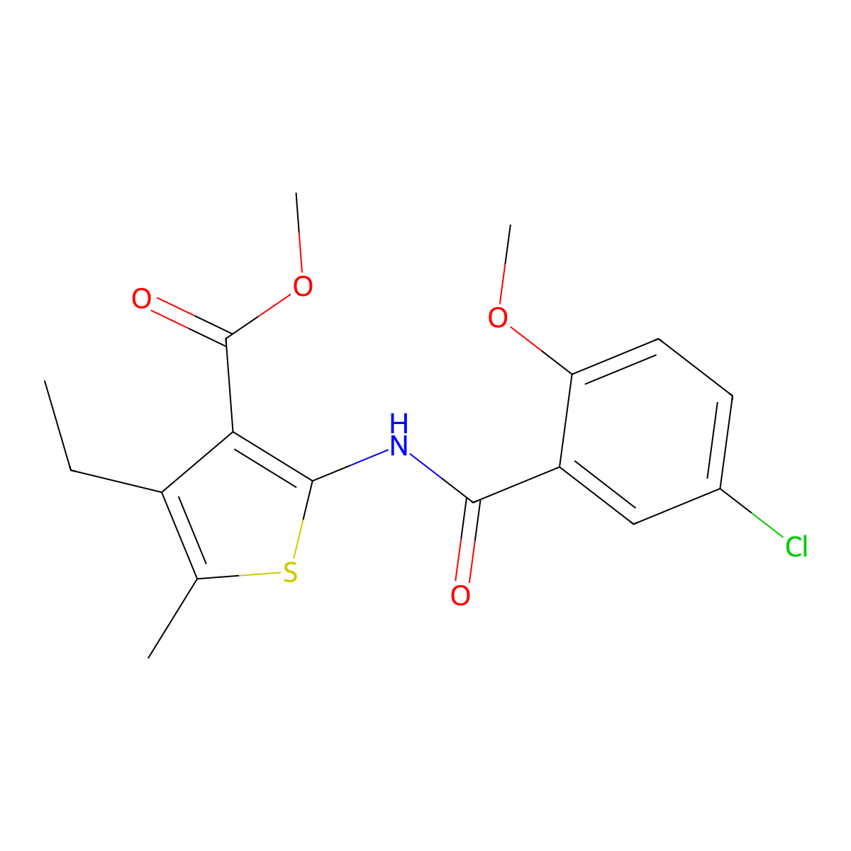Methyl 2-[(5-chloro-2-methoxybenzoyl)amino]-4-ethyl-5-methylthiophene-3-carboxylate molecular structure, CAS 560103-84-6