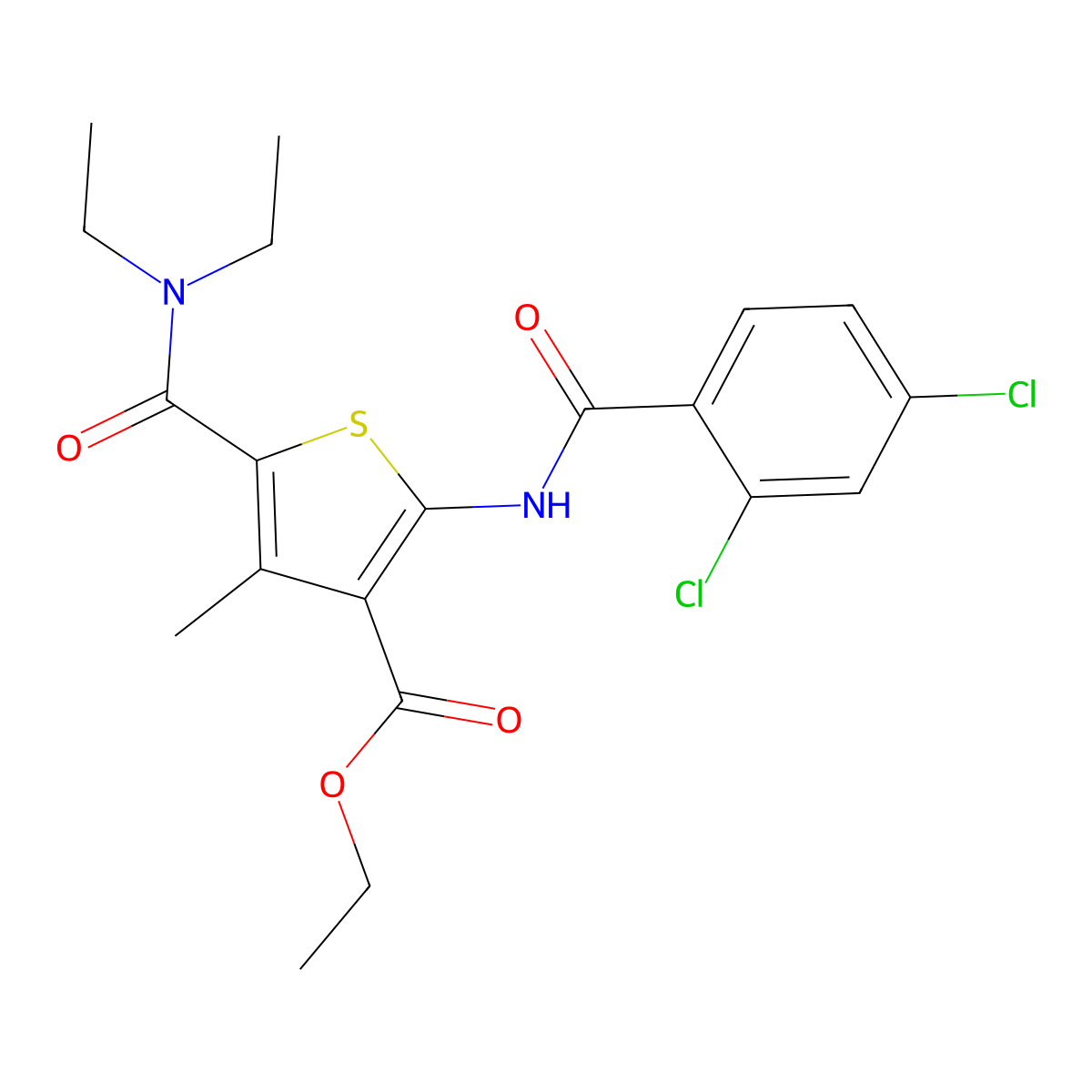 Ethyl 2-[(2,4-dichlorobenzoyl)amino]-5-(diethylcarbamoyl)-4-methylthiophene-3-carboxylate molecular structure, CAS 560104-43-0