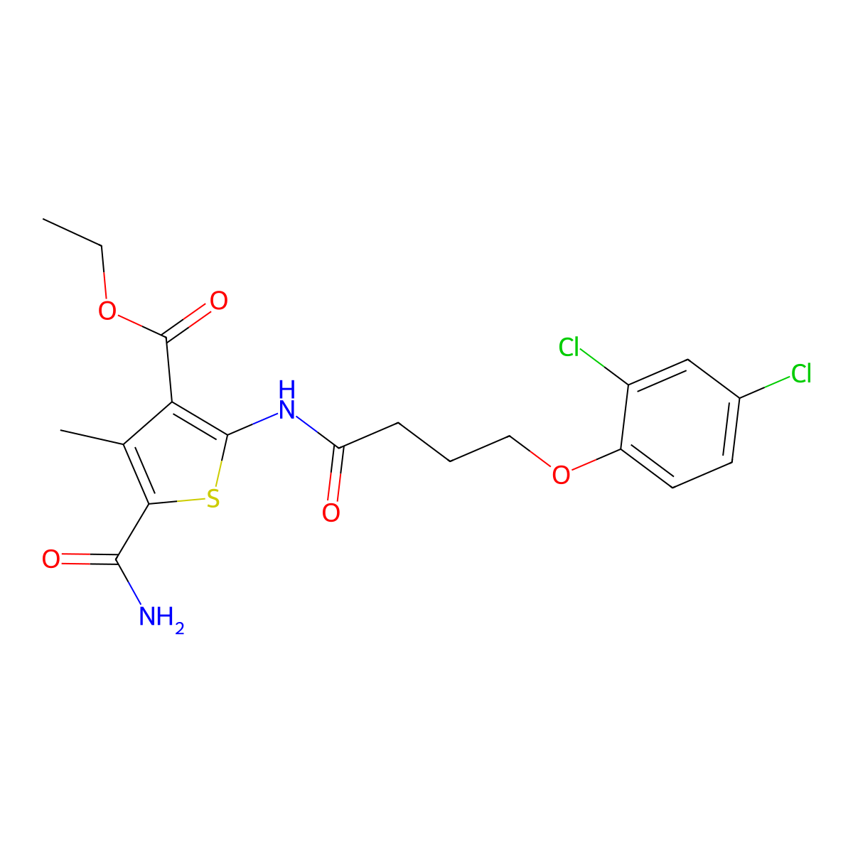 Ethyl 5-carbamoyl-2-[4-(2,4-dichlorophenoxy)butanoylamino]-4-methylthiophene-3-carboxylate molecular structure, CAS 560104-46-3