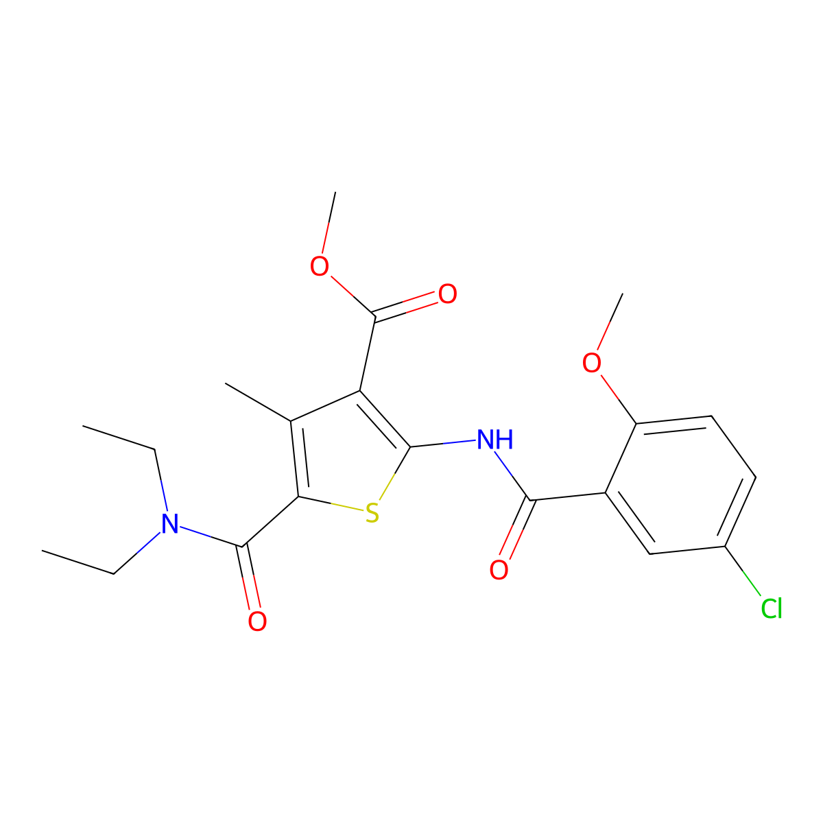 Methyl 2-[(5-chloro-2-methoxybenzoyl)amino]-5-(diethylcarbamoyl)-4-methylthiophene-3-carboxylate molecular structure, CAS 560105-47-7