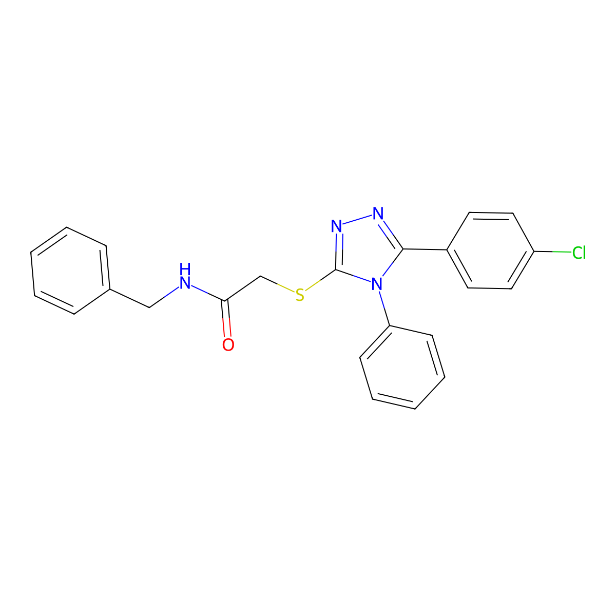 N-benzyl-2-[[5-(4-chlorophenyl)-4-phenyl-1,2,4-triazol-3-yl]sulfanyl]acetamide molecular structure, CAS 560126-48-9