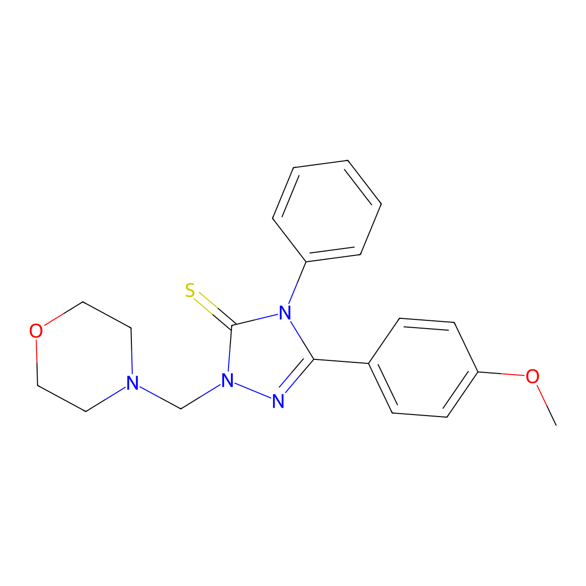5-(4-Methoxyphenyl)-2-(morpholin-4-ylmethyl)-4-phenyl-1,2,4-triazole-3-thione molecular structure, CAS 5602-29-9