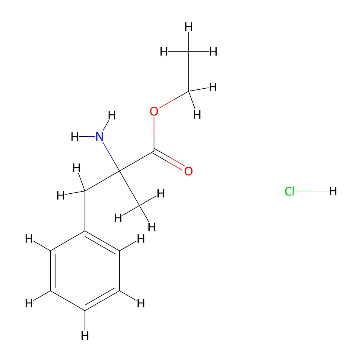 Ethyl 2-amino-2-methyl-3-phenylpropanoate hydrochloride molecular structure, CAS 56022-66-3