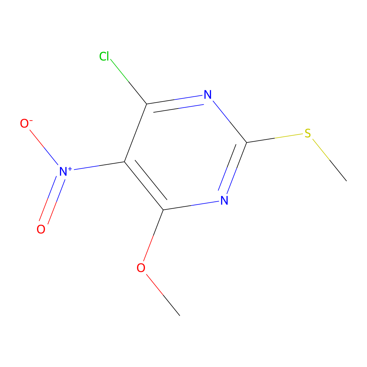 4-Chloro-6-methoxy-2-(methylthio)-5-nitropyrimidine molecular structure, CAS 56032-35-0