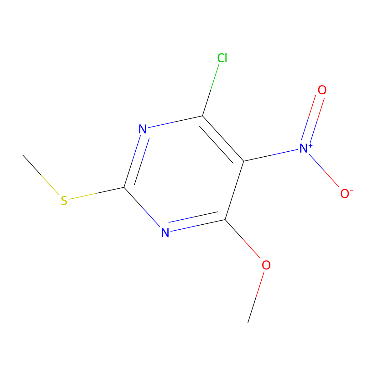 4-Chloro-6-methoxy-2-(methylthio)-5-nitropyrimidine molecular structure, CAS 56032-35-0