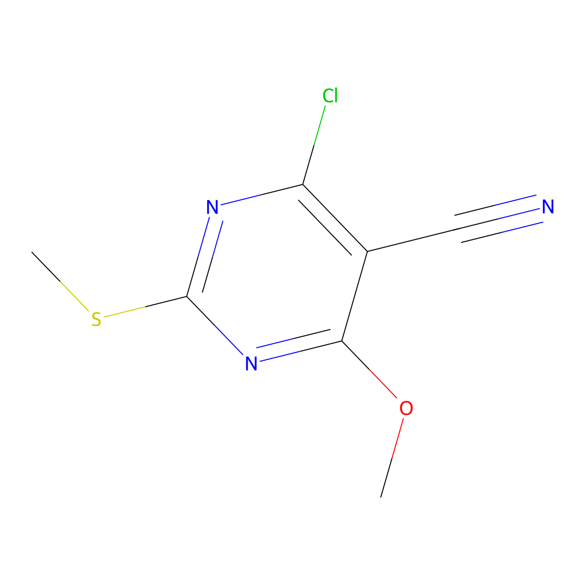 4-Chloro-6-methoxy-2-(methylthio)pyrimidine-5-carbonitrile molecular structure, CAS 56035-75-7