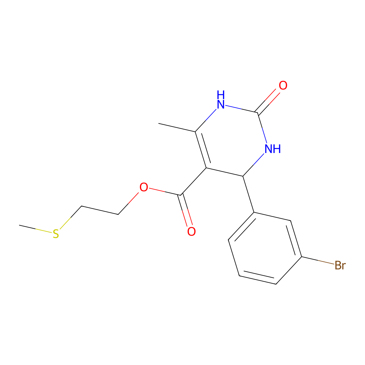 2-methylsulfanylethyl 4-(3-bromophenyl)-6-methyl-2-oxo-3,4-dihydro-1H-pyrimidine-5-carboxylate molecular structure, CAS 5604-18-2