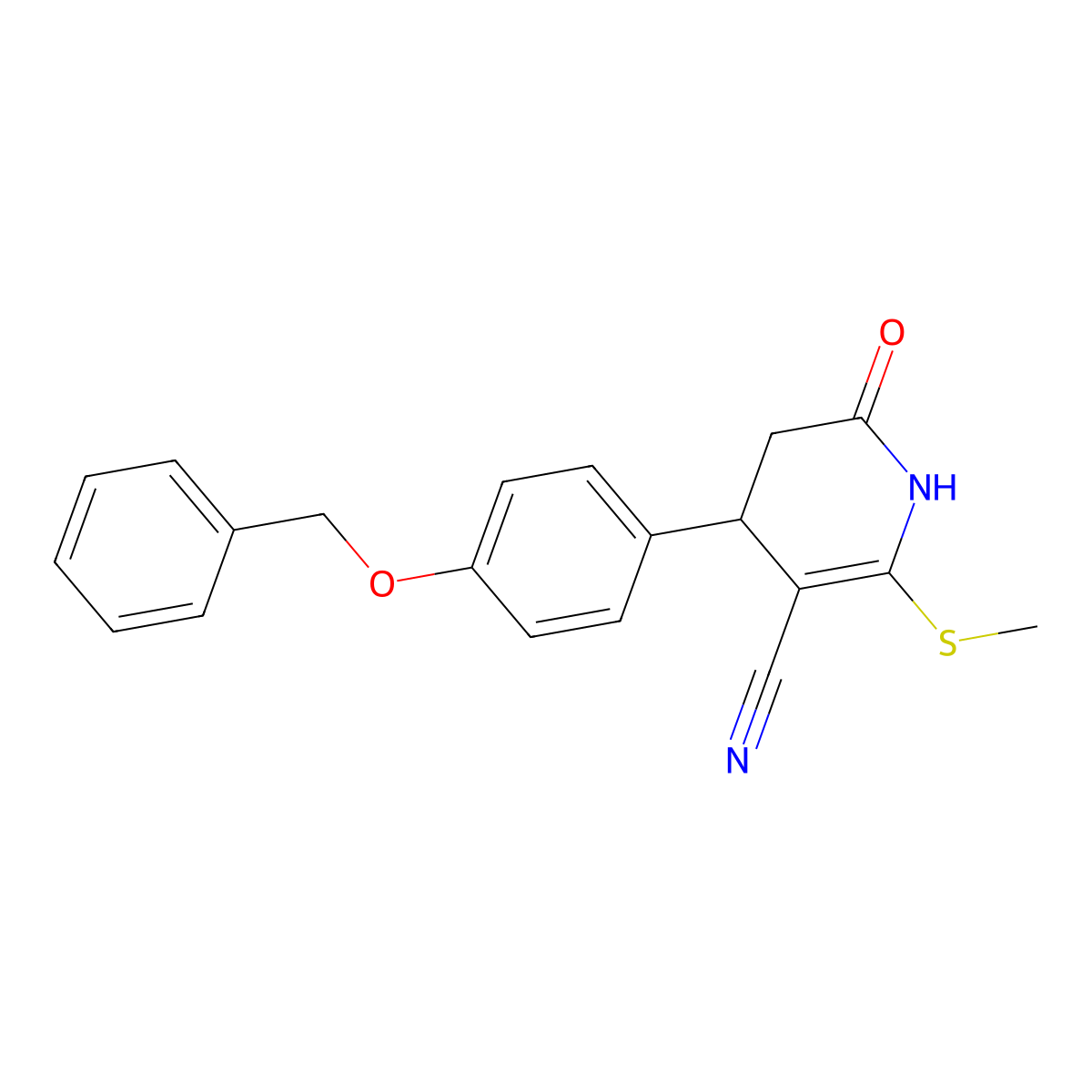 6-methylsulfanyl-2-oxo-4-(4-phenylmethoxyphenyl)-3,4-dihydro-1H-pyridine-5-carbonitrile molecular structure, CAS 5604-69-3