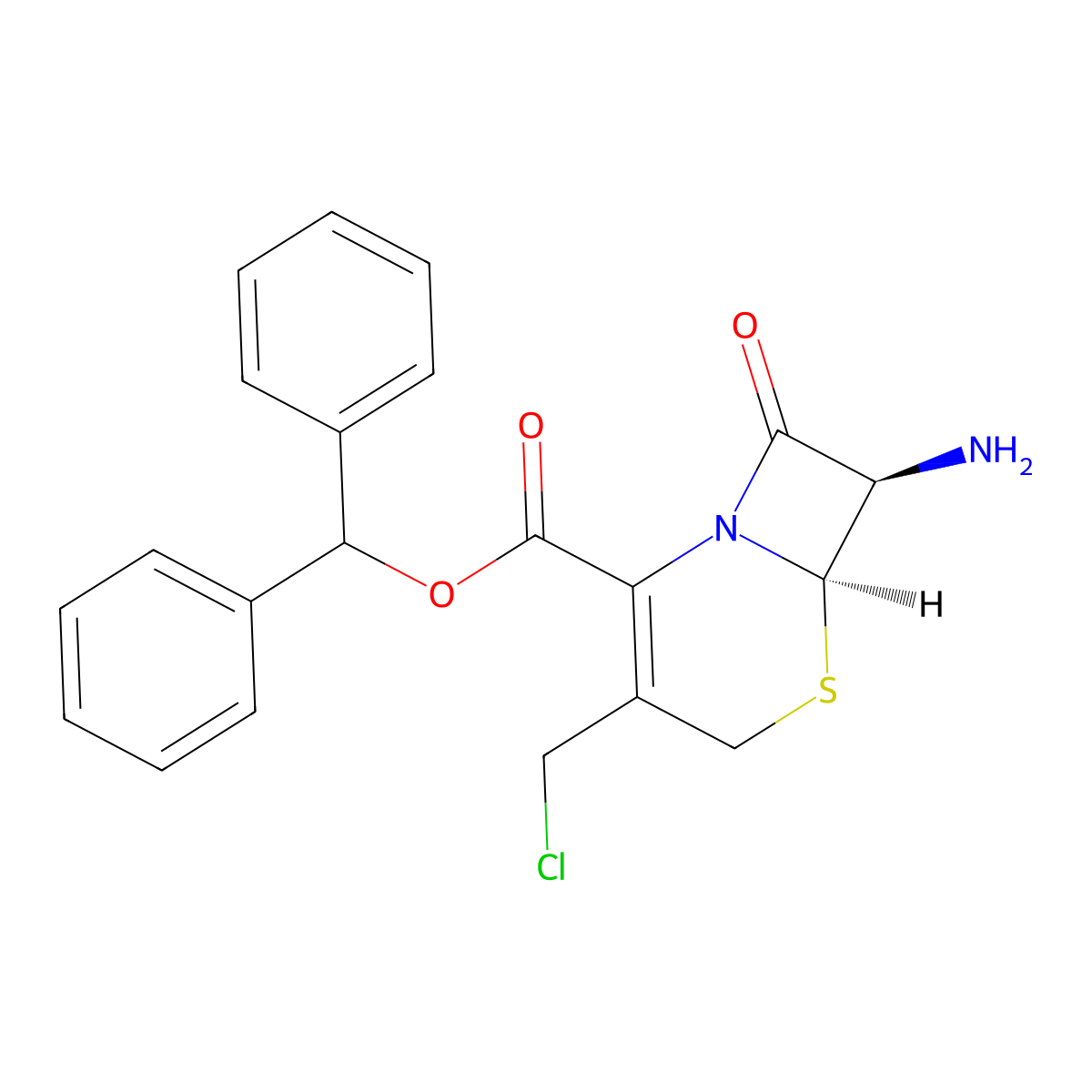(6R,7R)-benzhydryl 7-amino-3-(chloromethyl)-8-oxo-5-thia-1-azabicyclo[4.2.0]oct-2-ene-2-carboxylate molecular structure, CAS 56040-80-3