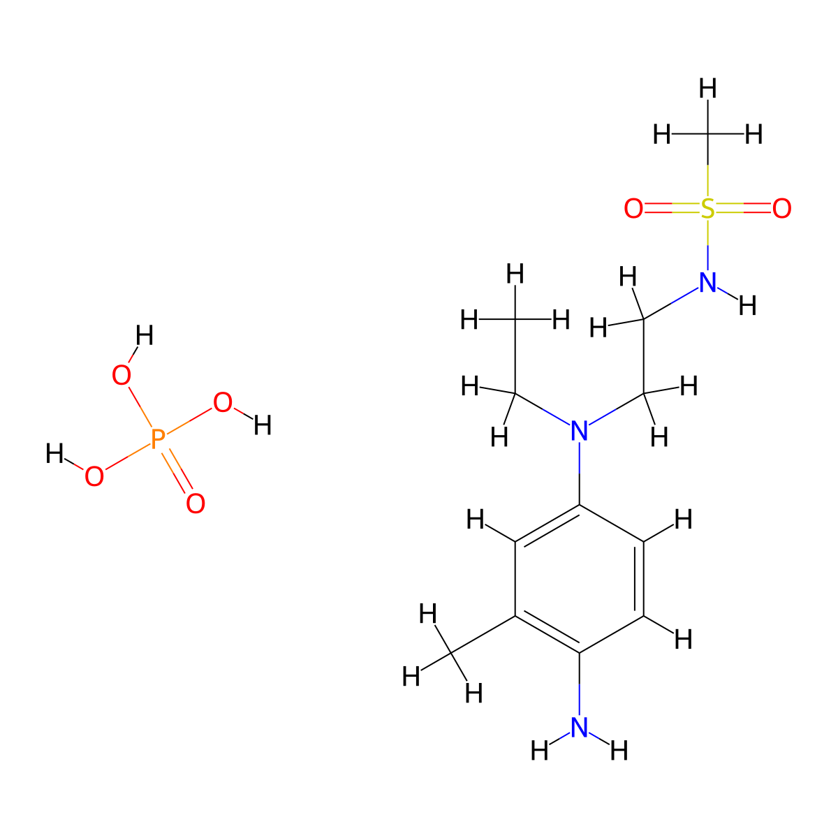 Methanesulfonamide, N-[2-[(4-amino-3-methylphenyl)ethylamino]ethyl]-, phosphate (1:1) molecular structure, CAS 56046-61-8