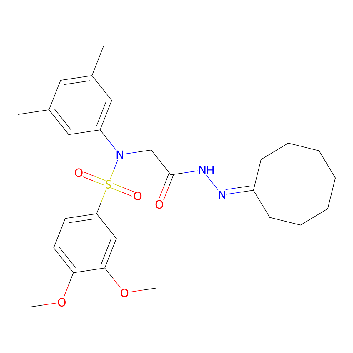 N-(cyclooctylideneamino)-2-(N-(3,4-dimethoxyphenyl)sulfonyl-3,5-dimethylanilino)acetamide molecular structure, CAS 5605-78-7
