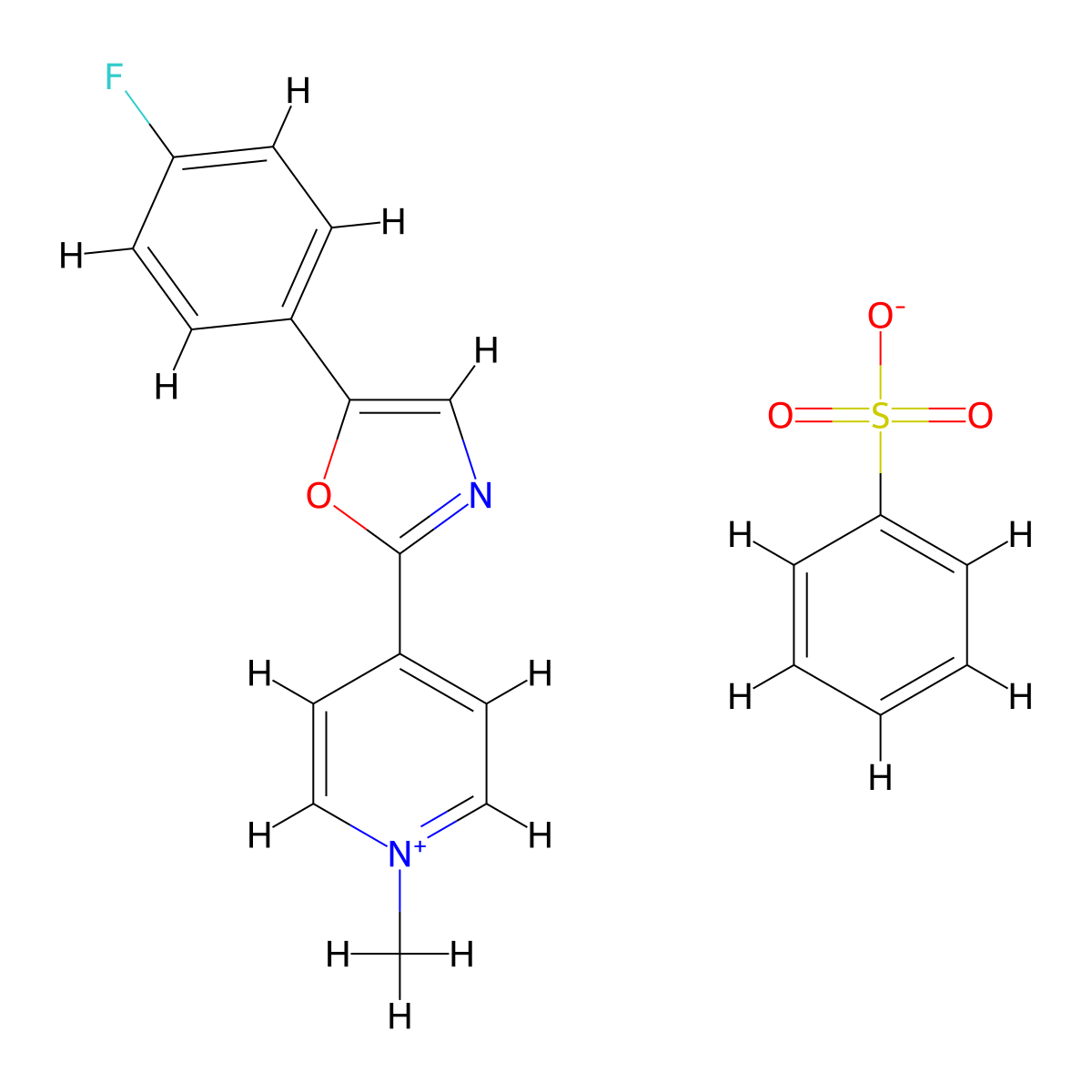 Benzenesulfonate;5-(4-fluorophenyl)-2-(1-methylpyridin-1-ium-4-yl)-1,3-oxazole molecular structure, CAS 5605-90-3