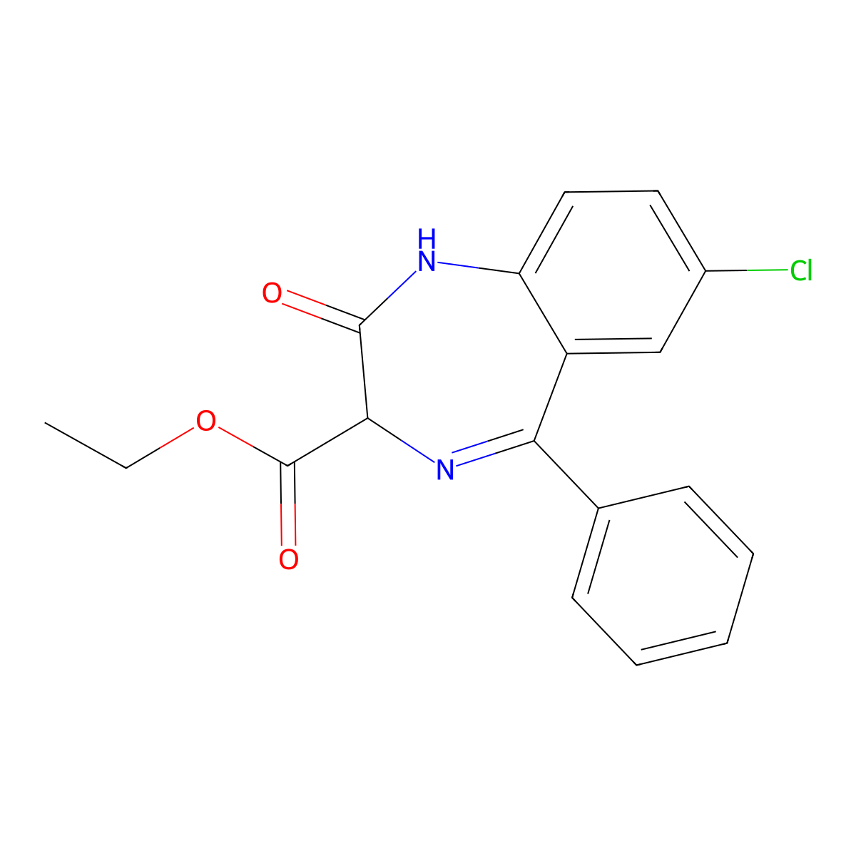 Ethyl 7-chloro-2,3-dihydro-2-oxo-5-phenyl-1H-1,4-benzodiazepine-3-carboxylate molecular structure, CAS 5606-55-3