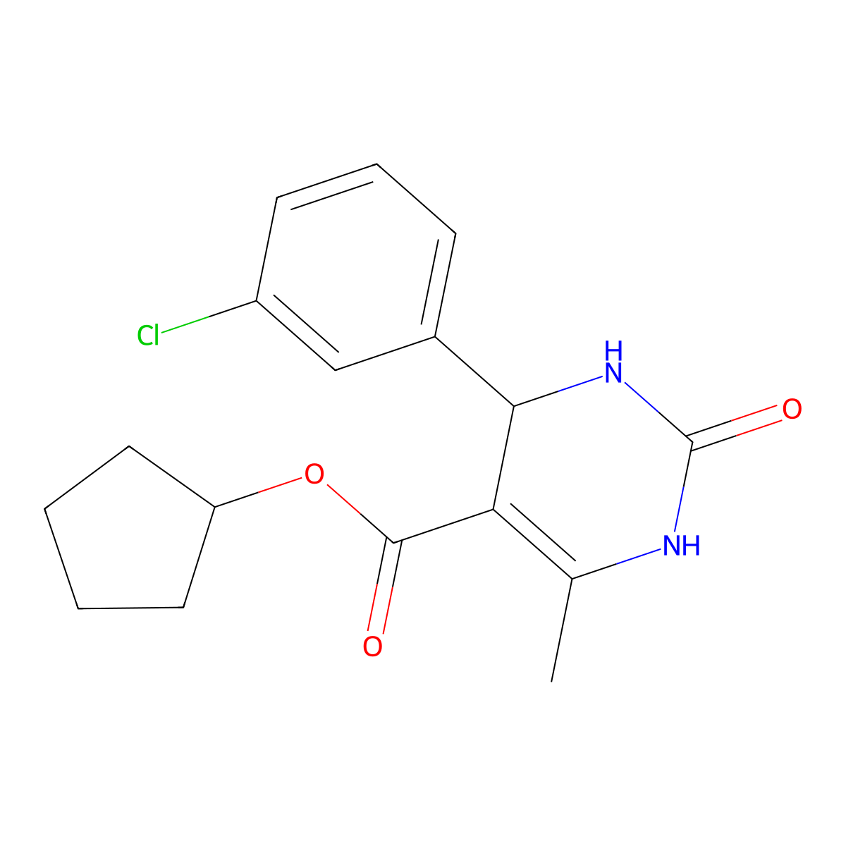 cyclopentyl 4-(3-chlorophenyl)-6-methyl-2-oxo-3,4-dihydro-1H-pyrimidine-5-carboxylate molecular structure, CAS 5606-77-9