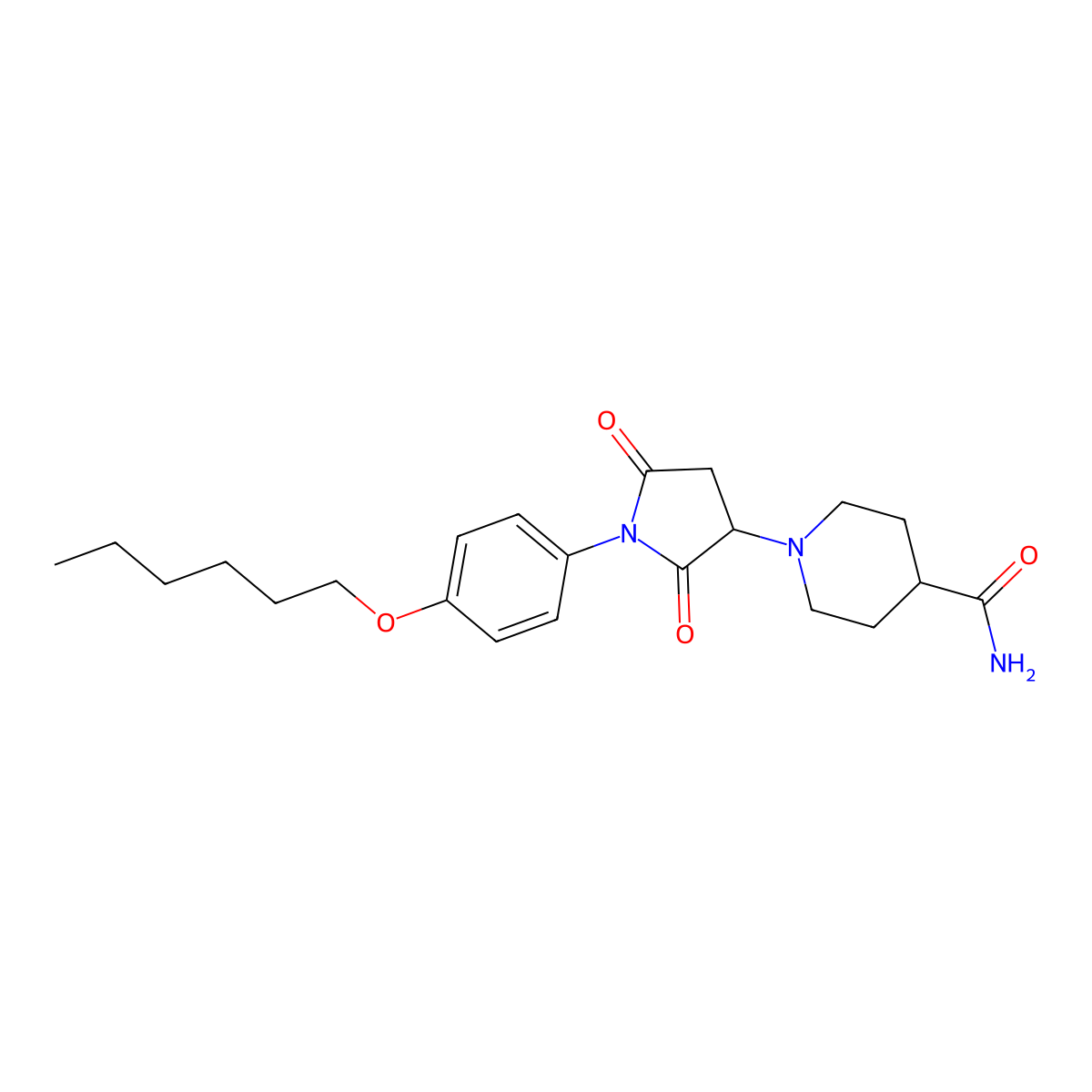 1-[1-(4-Hexoxyphenyl)-2,5-dioxopyrrolidin-3-yl]piperidine-4-carboxamide molecular structure, CAS 5606-83-7