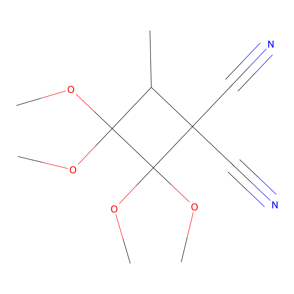 2,2,3,3-Tetramethoxy-4-methylcyclobutane-1,1-dicarbonitrile molecular structure, CAS 56069-49-9