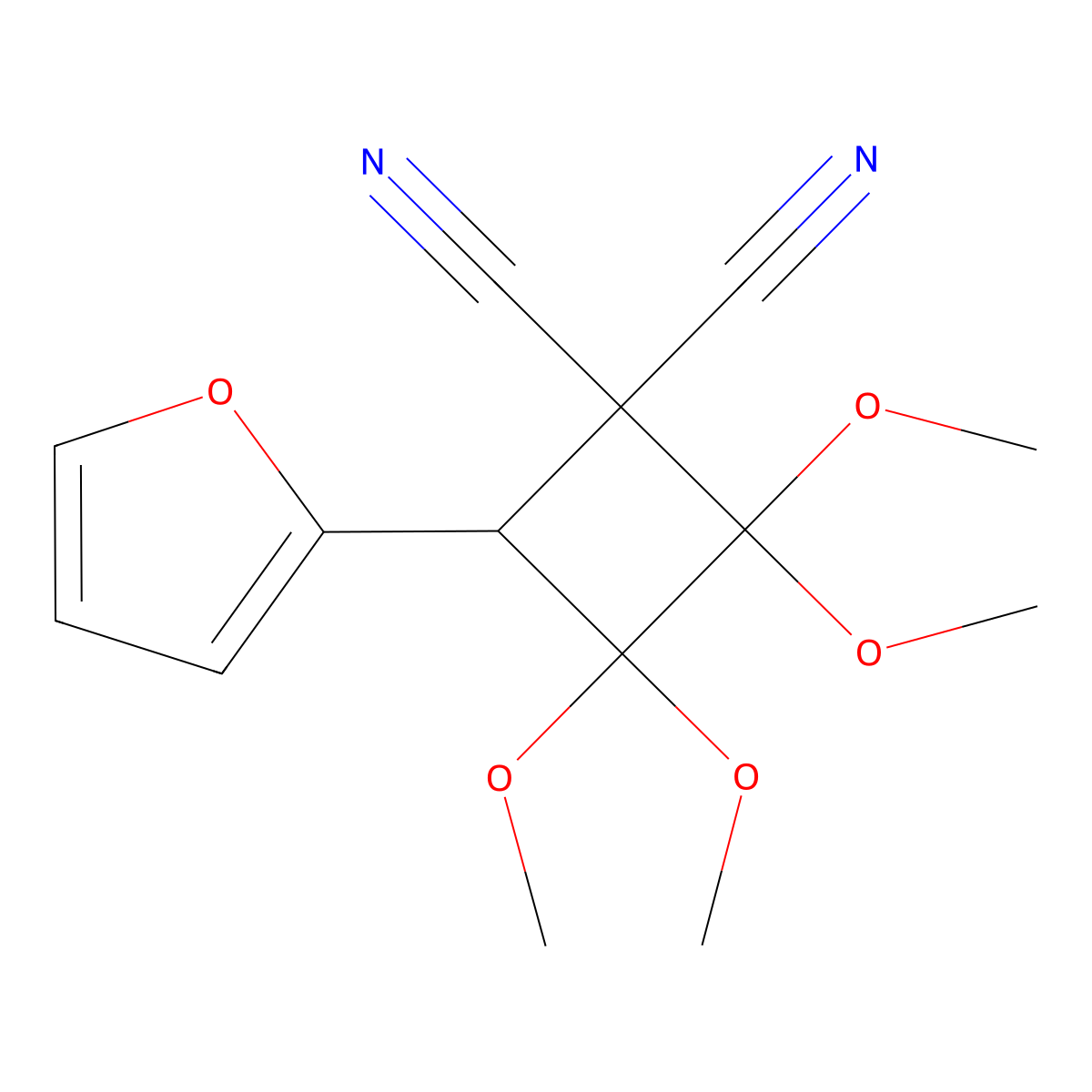 4-(Furan-2-yl)-2,2,3,3-tetramethoxycyclobutane-1,1-dicarbonitrile molecular structure, CAS 56069-54-6