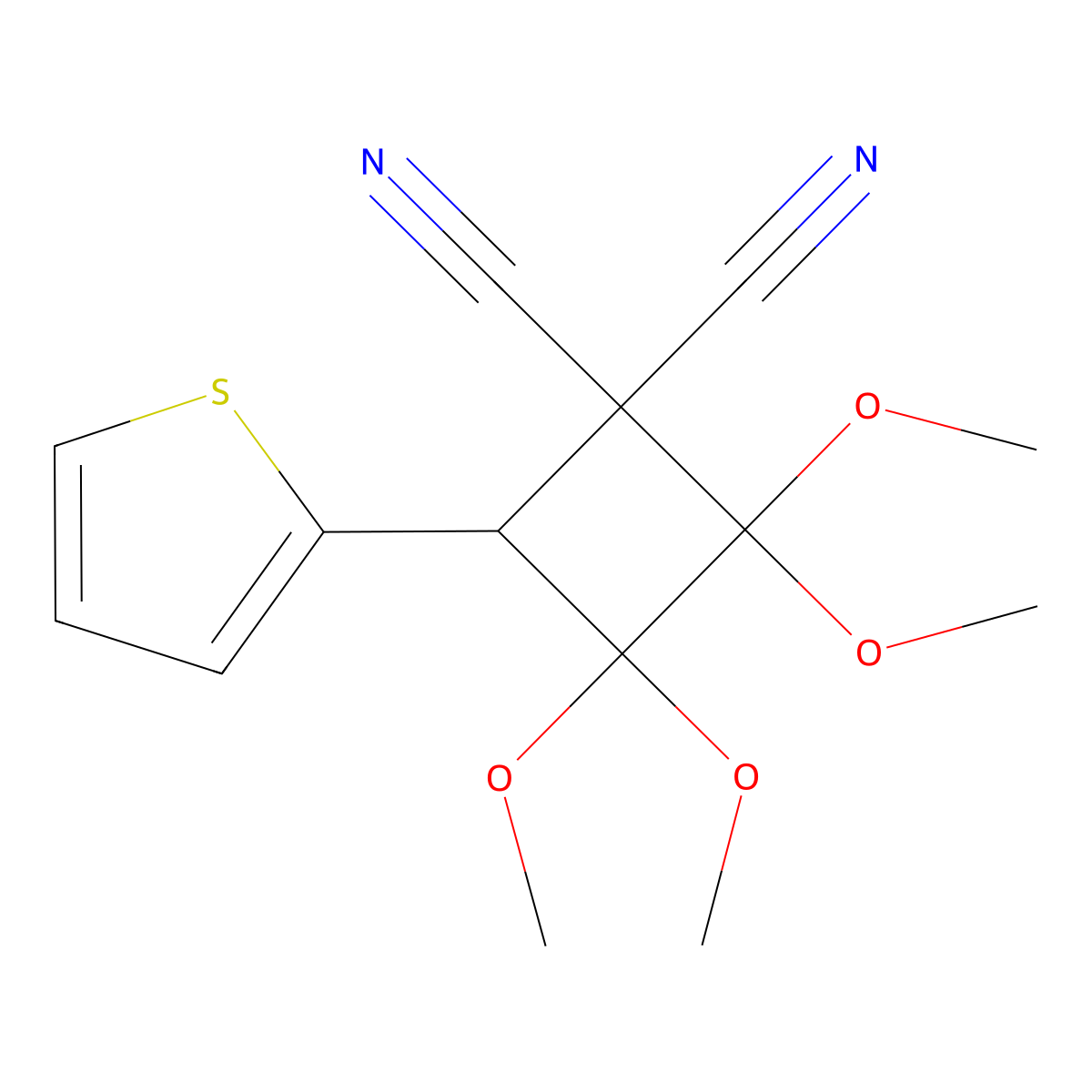 2,2,3,3-Tetramethoxy-4-thiophen-2-ylcyclobutane-1,1-dicarbonitrile molecular structure, CAS 56069-55-7
