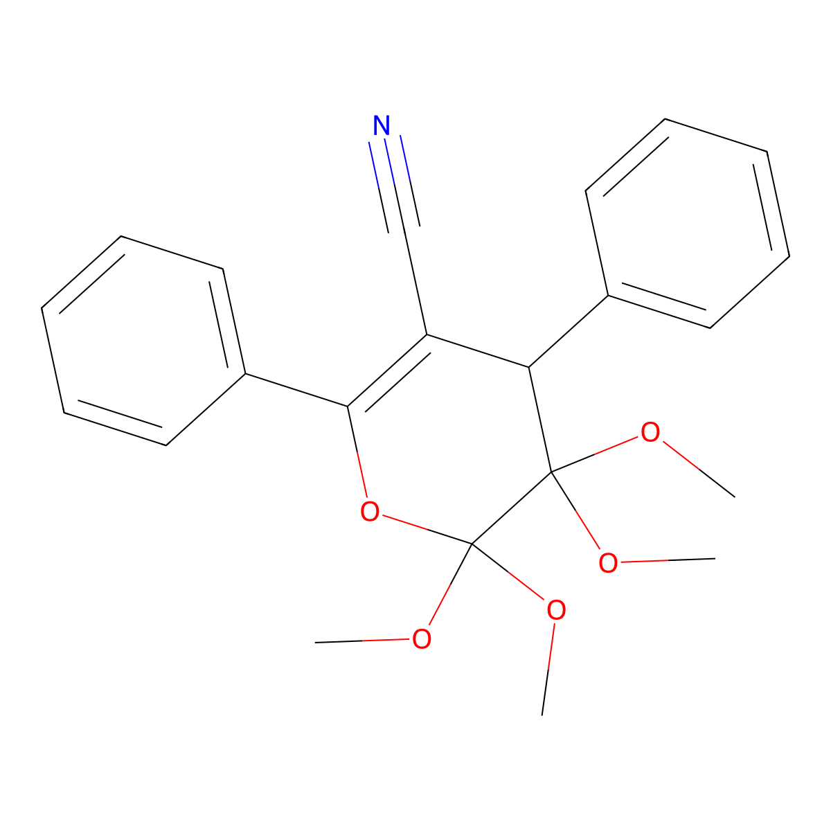 5,5,6,6-tetramethoxy-2,4-diphenyl-4H-pyran-3-carbonitrile molecular structure, CAS 56069-61-5