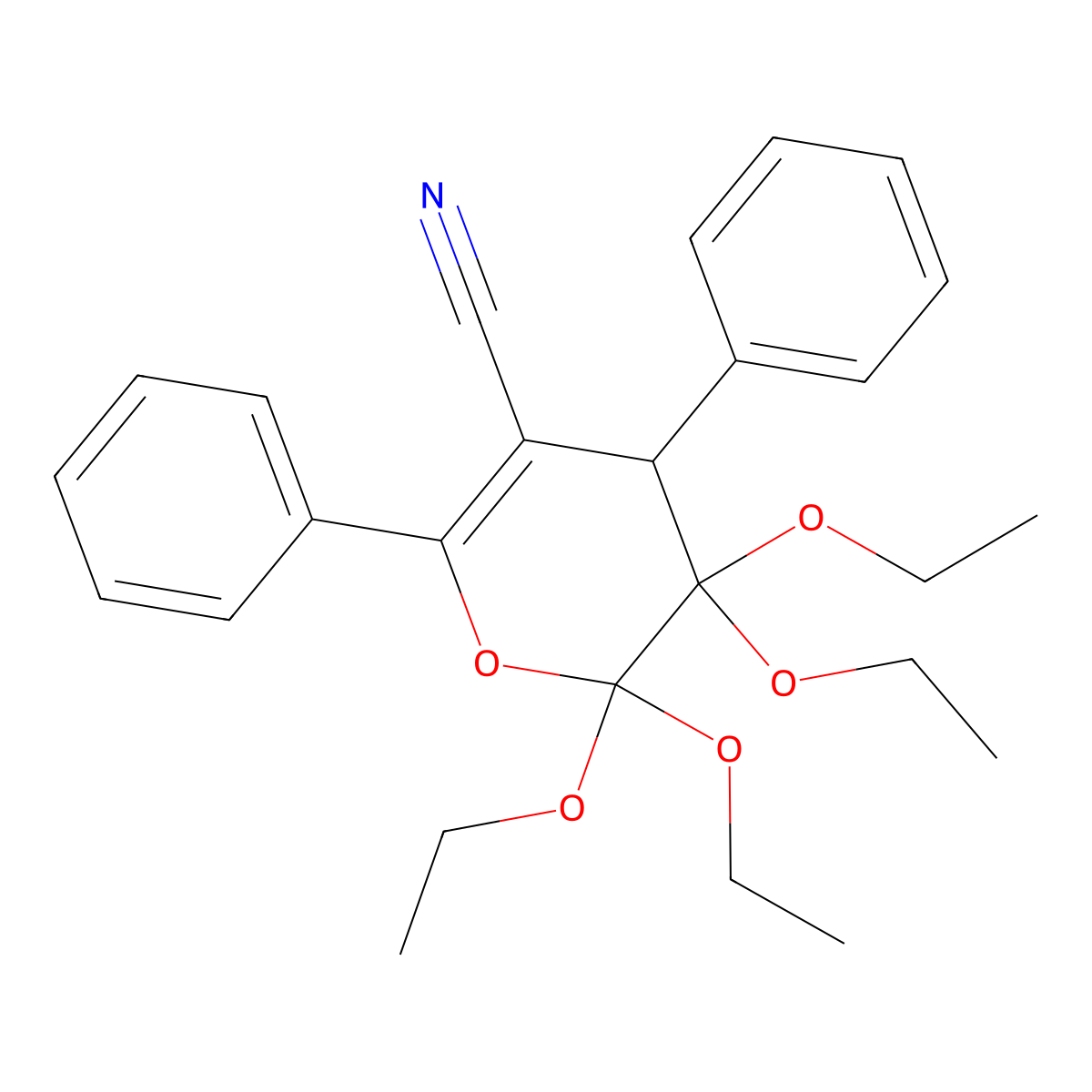 5,5,6,6-tetraethoxy-2,4-diphenyl-4H-pyran-3-carbonitrile molecular structure, CAS 56069-63-7