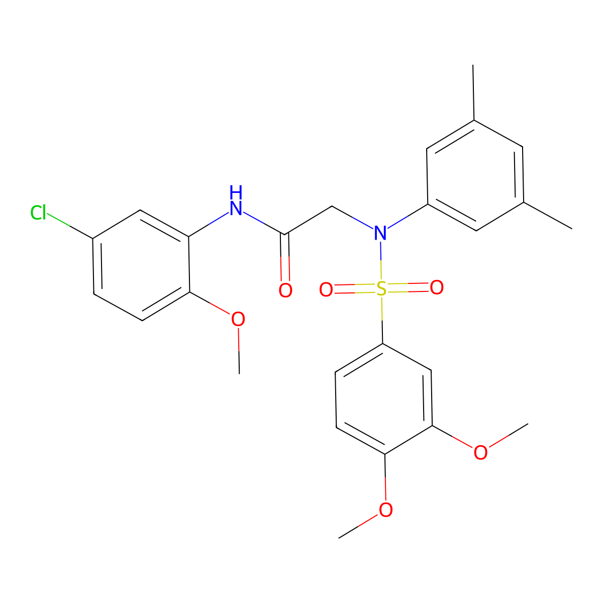 N-(5-chloro-2-methoxyphenyl)-2-(N-(3,4-dimethoxyphenyl)sulfonyl-3,5-dimethylanilino)acetamide molecular structure, CAS 5607-21-6