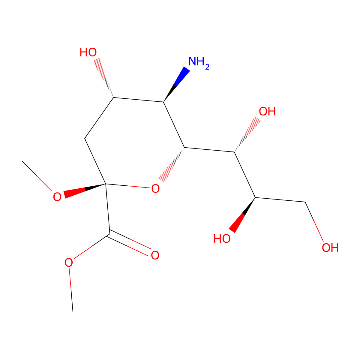 Methyl (2S,4S,5R,6R)-5-amino-4-hydroxy-2-methoxy-6-[(1R,2R)-1,2,3-trihydroxypropyl]oxane-2-carboxylate molecular structure, CAS 56070-37-2