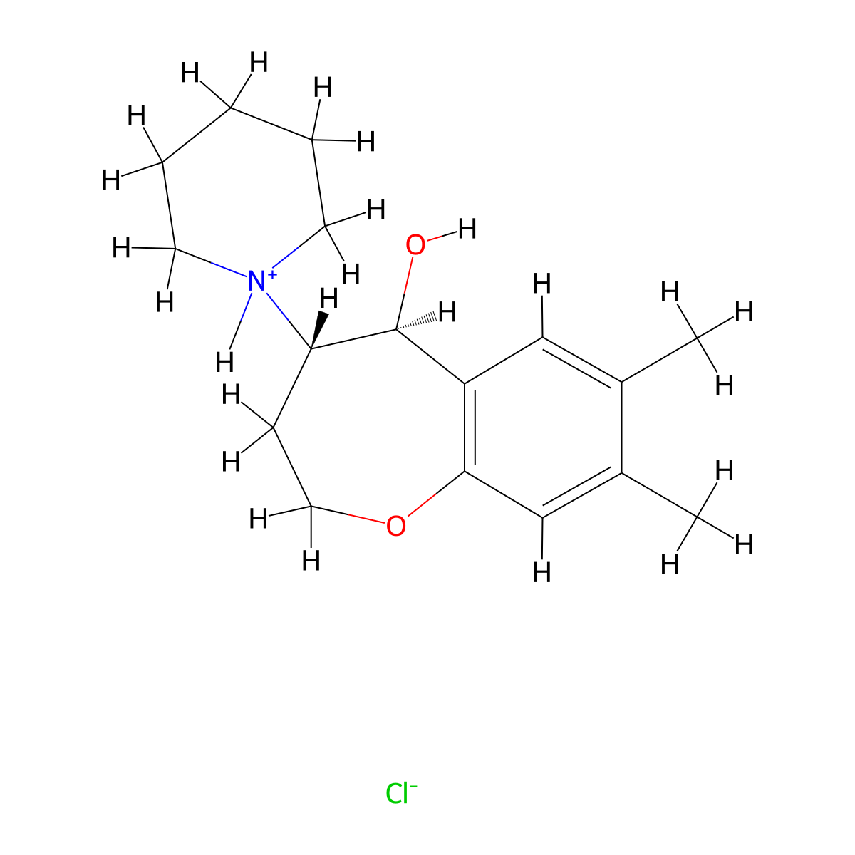 1-Benzoxepin-5-ol, 2,3,4,5-tetrahydro-7,8-dimethyl-4-piperidino-, hydrochloride, (E)- molecular structure, CAS 56071-24-0