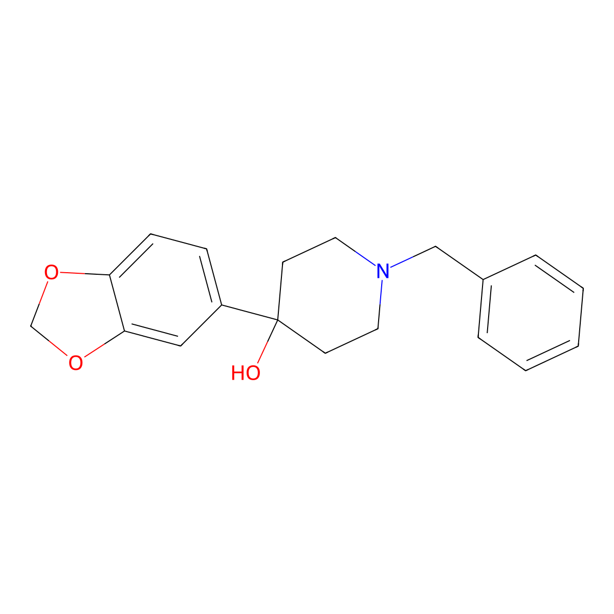 4-Benzo[1,3]dioxol-5-YL-1-benzyl-piperidin-4-OL molecular structure, CAS 56074-26-1