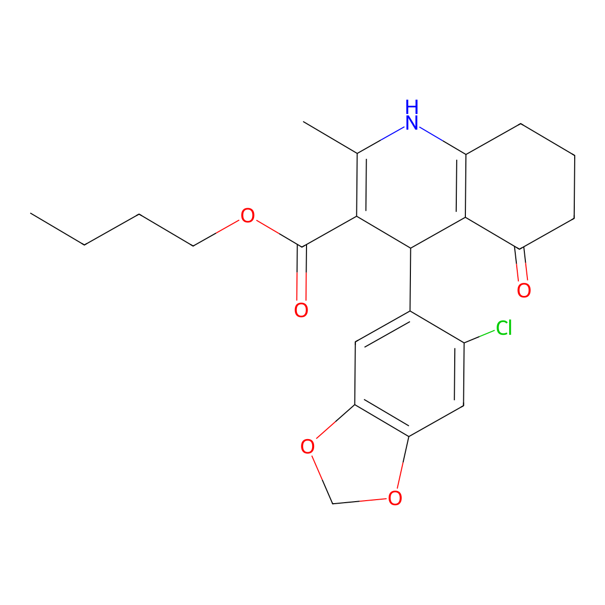 Butyl 4-(6-chloro-2H-1,3-benzodioxol-5-yl)-2-methyl-5-oxo-1,4,5,6,7,8-hexahydroquinoline-3-carboxylate molecular structure, CAS 5609-00-7