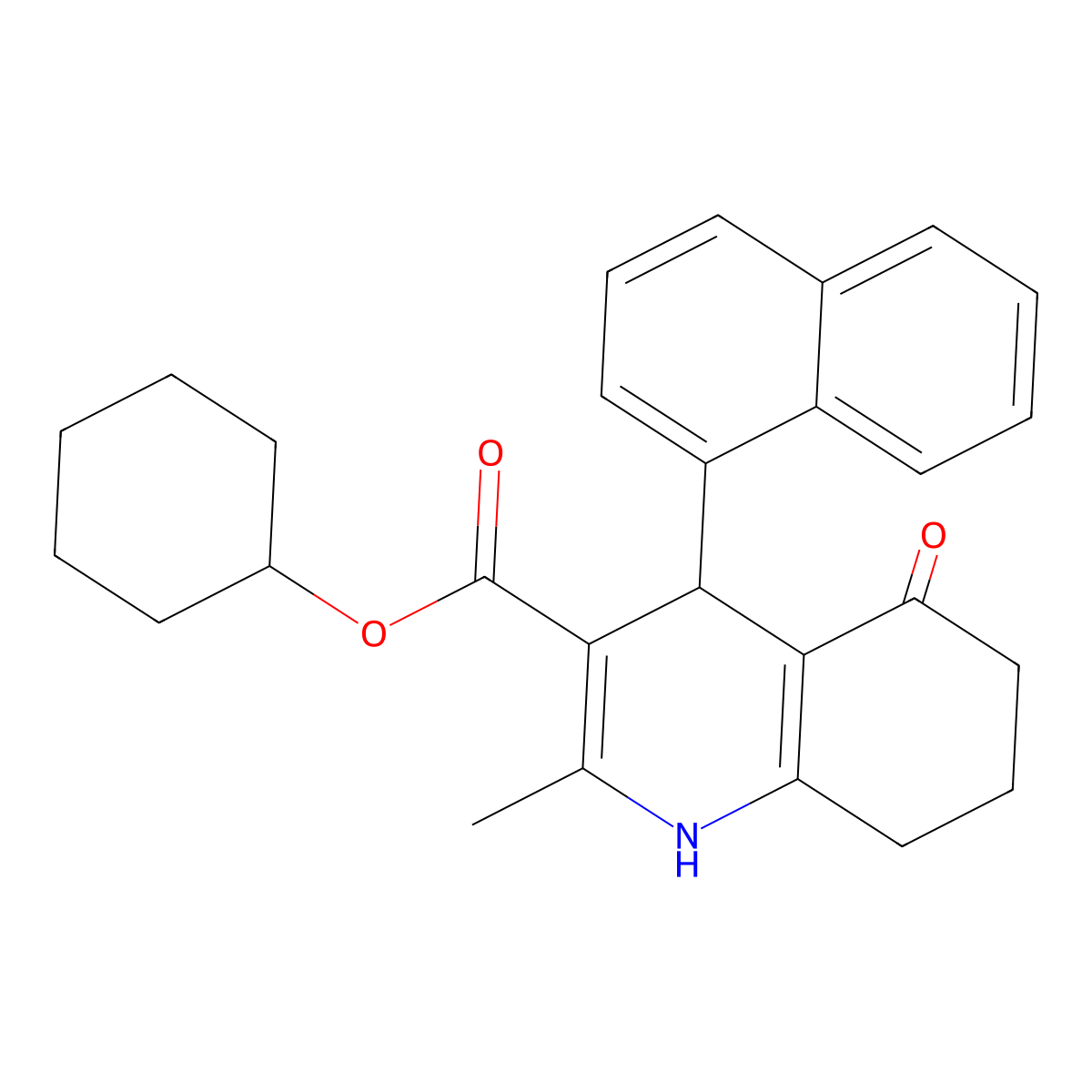 cyclohexyl 2-methyl-4-naphthalen-1-yl-5-oxo-4,6,7,8-tetrahydro-1H-quinoline-3-carboxylate molecular structure, CAS 5609-53-0