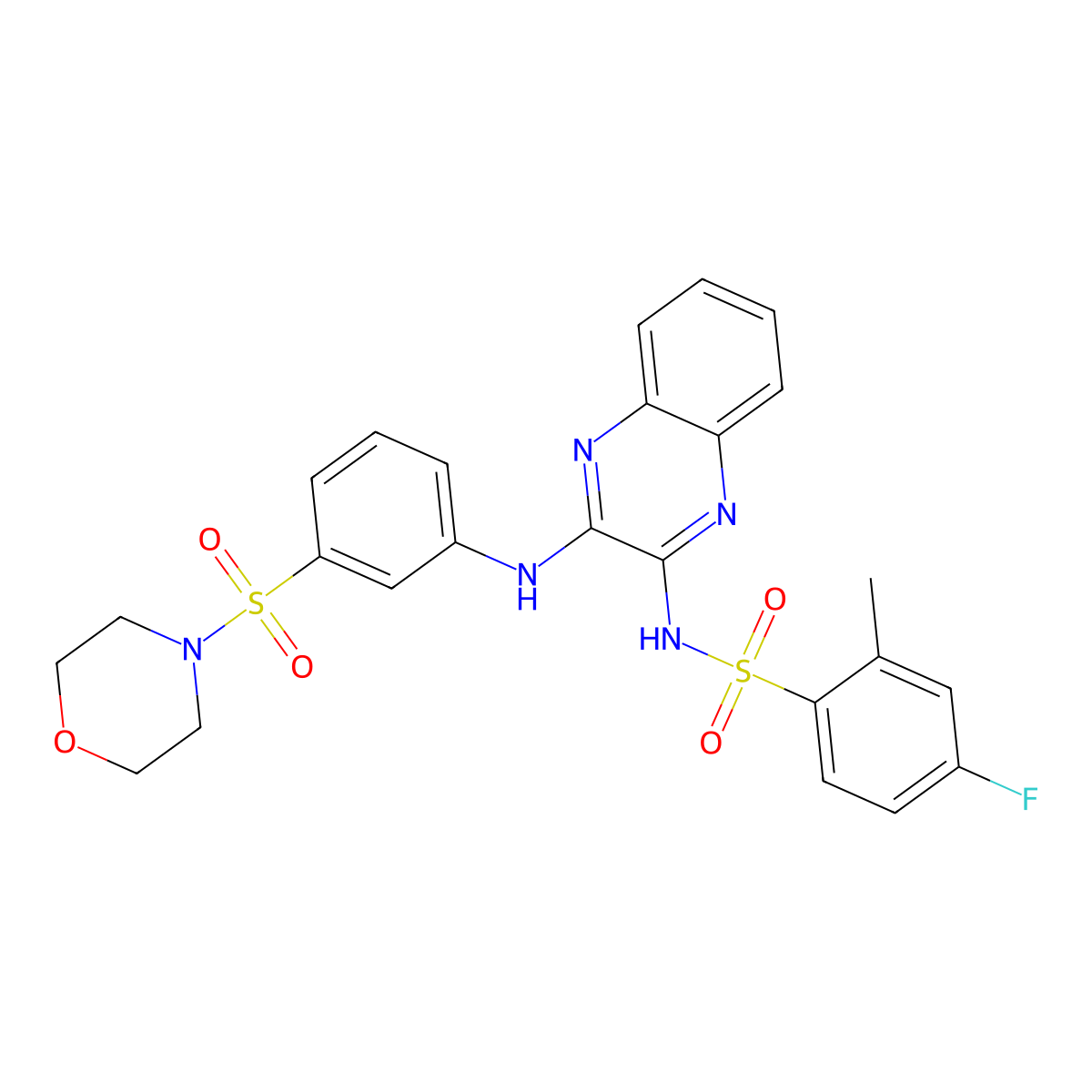 4-fluoro-2-methyl-N-[3-(3-morpholin-4-ylsulfonylanilino)quinoxalin-2-yl]benzenesulfonamide molecular structure, CAS 560995-89-3