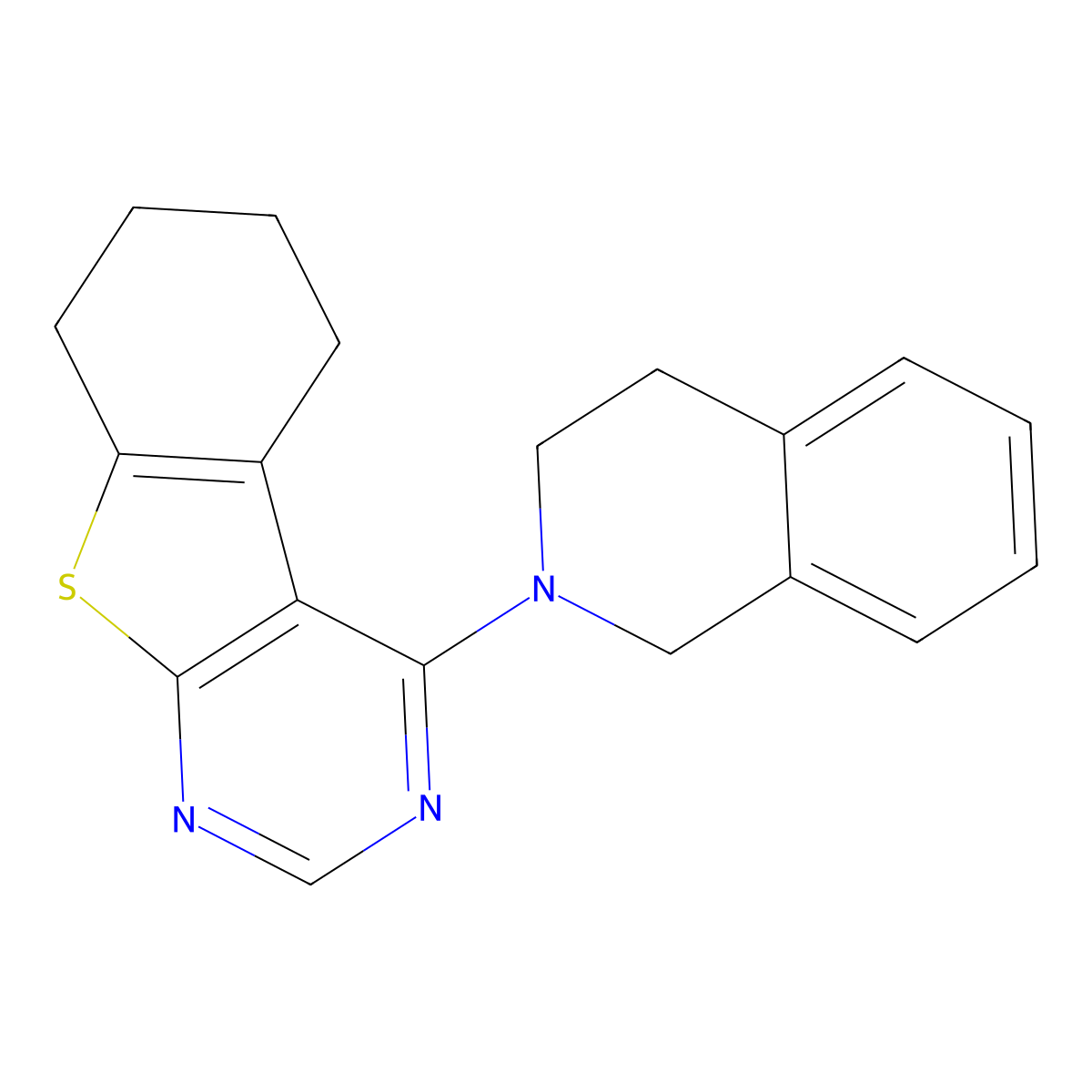 4-(3,4-dihydroisoquinolin-2(1H)-yl)-5,6,7,8-tetrahydro[1]benzothieno[2,3-d]pyrimidine molecular structure, CAS 560998-36-9