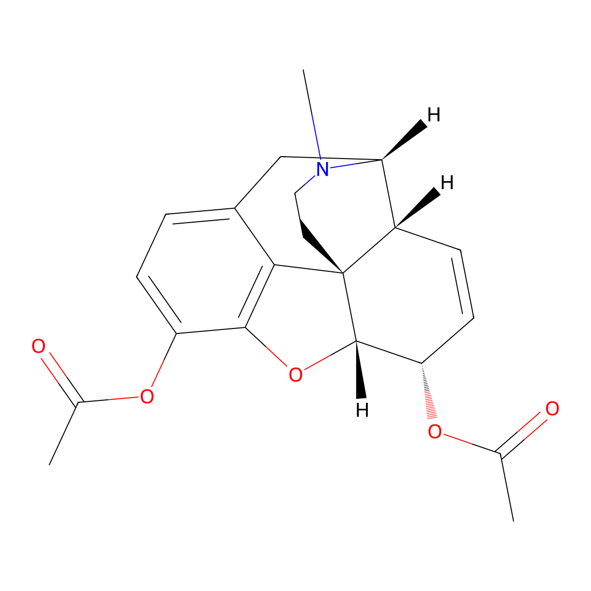 Heroin molecular structure, CAS 561-27-3