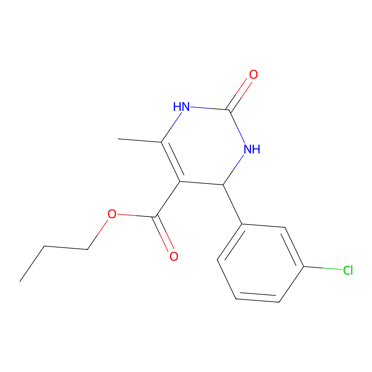 Propyl 4-(3-chlorophenyl)-6-methyl-2-oxo-1,2,3,4-tetrahydropyrimidine-5-carboxylate molecular structure, CAS 5610-46-8