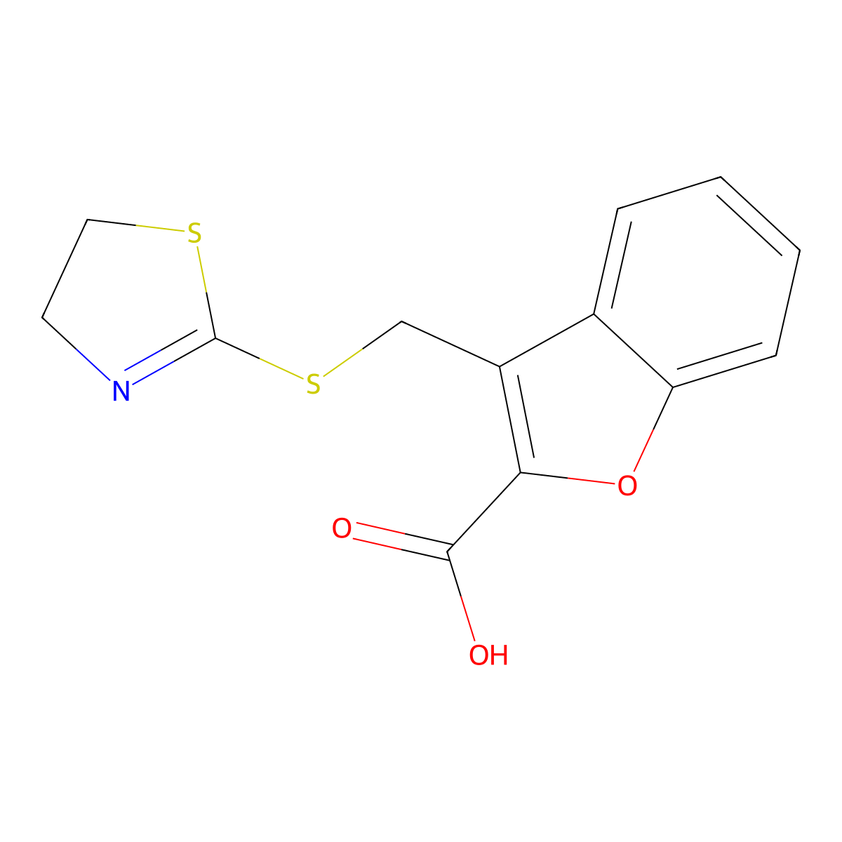 3-[(4,5-Dihydro-1,3-thiazol-2-ylsulfanyl)methyl]-1-benzofuran-2-carboxylic acid molecular structure, CAS 561001-98-7