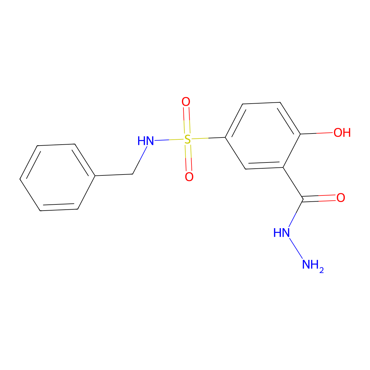 N-benzyl-3-(hydrazinecarbonyl)-4-hydroxybenzene-1-sulfonamide molecular structure, CAS 561002-08-2