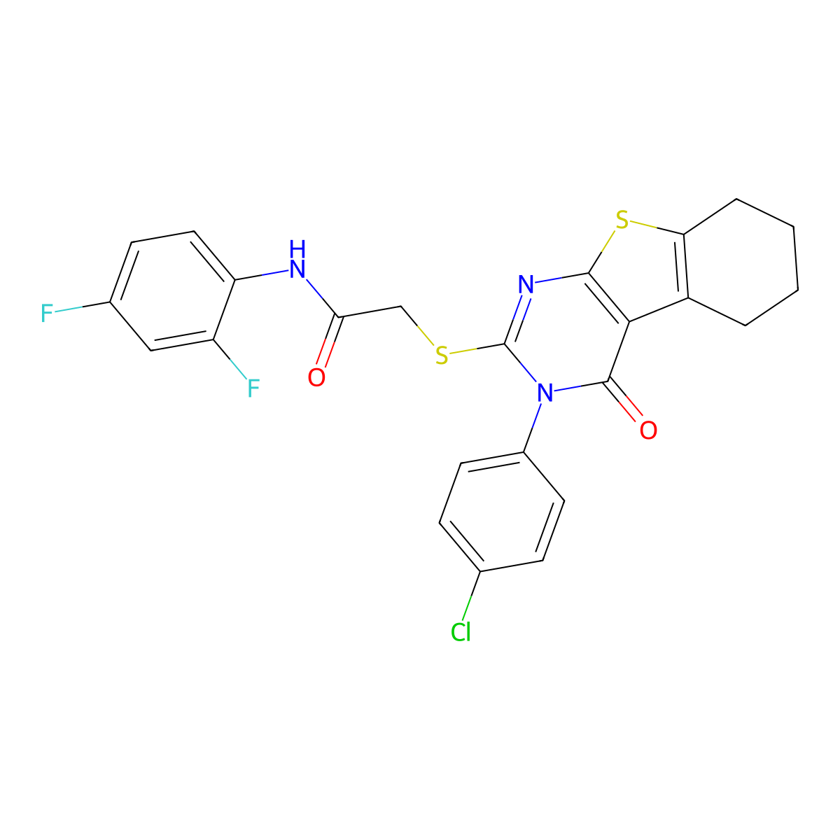 2-{[3-(4-chlorophenyl)-4-oxo-3,4,5,6,7,8-hexahydro[1]benzothieno[2,3-d]pyrimidin-2-yl]sulfanyl}-N-(2,4-difluorophenyl)acetamide molecular structure, CAS 561003-88-1
