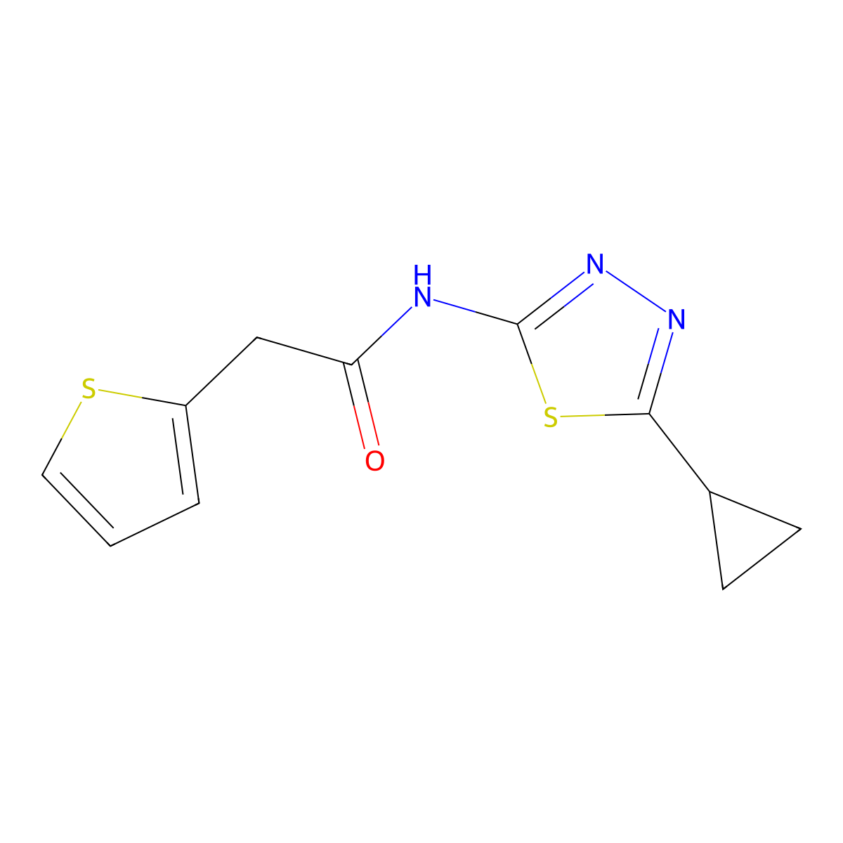 N-(5-cyclopropyl-1,3,4-thiadiazol-2-yl)-2-(2-thienyl)acetamide molecular structure, CAS 561004-09-9